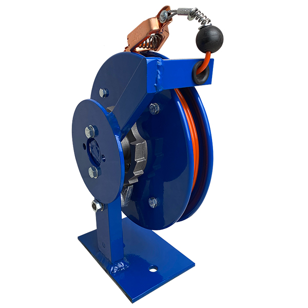 Static discharge cable reel with galvanized cable springrewind